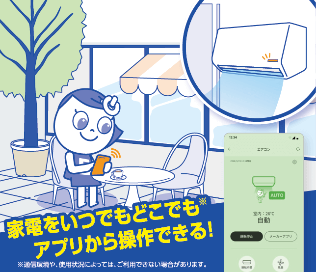 家電をいつでもどこでも※アプリから操作できる！※通信環境や、使用状況によっては、ご利用できない場合があります。